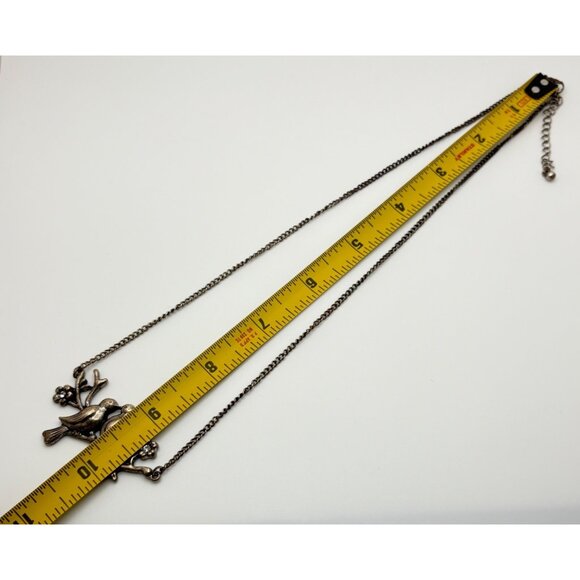 Vintage Lovebirds Pendant Necklace Sitting on Branch Rhinestone Accents - Picture 3 of 7